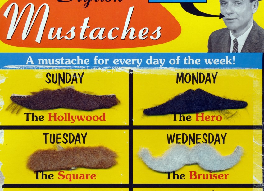 self-adhesive mustaches packaging, c. 2009 Accoutrements LLC